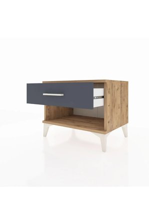Luna Komodin: 1 Çekmeceli Şık Çam-Antrasit Tasarım (60x44x48 cm) - Salon - Sehpa - Balkon - Antre - Mini Dolap - Yatak Odası