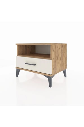 Luna Komodin: 1 Çekmeceli & Raflı, Çam-Aytaşı Tasarım, 60x44x48 - Mini Dolap - Sehpa - Salon - Yatak Odası - Antre