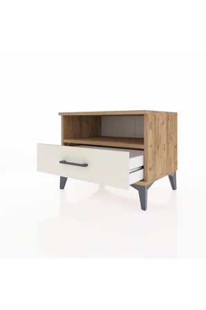 Luna Komodin: 1 Çekmeceli & Raflı, Çam-Aytaşı Tasarım, 60x44x48 - Mini Dolap - Sehpa - Salon - Yatak Odası - Antre