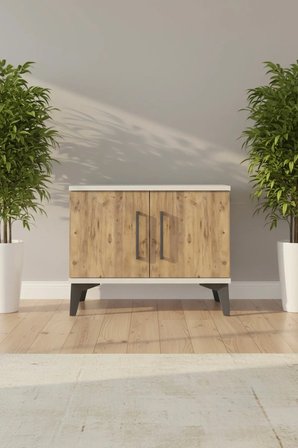 Luna Komodin Tek Raflı 2 Kapaklı Aytaşı-Çam 60x44x48 cm | Modern Yatak Odası - Sehpa - Balkon - Mini Dolap - Salon - Antre