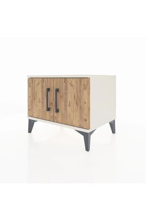 Luna Komodin Tek Raflı 2 Kapaklı Aytaşı-Çam 60x44x48 cm | Modern Yatak Odası - Sehpa - Balkon - Mini Dolap - Salon - Antre