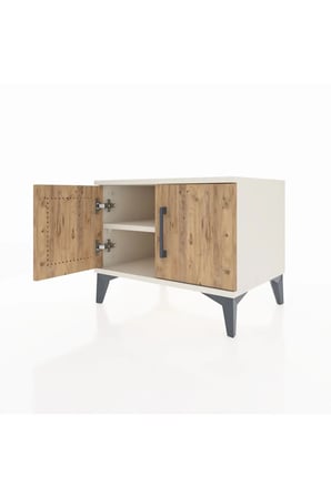 Luna Komodin Tek Raflı 2 Kapaklı Aytaşı-Çam 60x44x48 cm | Modern Yatak Odası - Sehpa - Balkon - Mini Dolap - Salon - Antre
