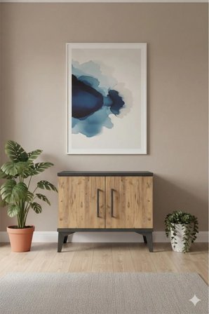 Luna Antrasit-Çam Komodin: 2 Kapaklı, Raflı, Modern Tasarım | 60x44x48cm - Mini Dolap - Sehpa - Salon - Yatak Odası - Antre - Balkon