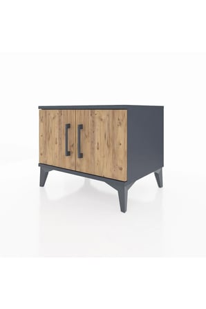 Luna Antrasit-Çam Komodin: 2 Kapaklı, Raflı, Modern Tasarım | 60x44x48cm - Mini Dolap - Sehpa - Salon - Yatak Odası - Antre - Balkon