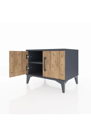 Luna Antrasit-Çam Komodin: 2 Kapaklı, Raflı, Modern Tasarım | 60x44x48cm - Mini Dolap - Sehpa - Salon - Yatak Odası - Antre - Balkon