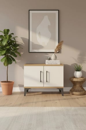 Luna Komodin 2 Kapaklı 1 Raflı 60x44x48 Çam-Aytaşı | Modern Tasarım - Mini Dolap - Sehpa - Salon - Yatak Odası - Antre