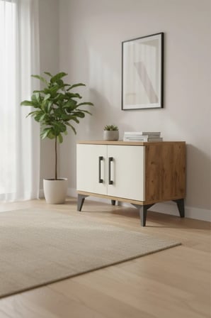 Luna Komodin 2 Kapaklı 1 Raflı 60x44x48 Çam-Aytaşı | Modern Tasarım - Mini Dolap - Sehpa - Salon - Yatak Odası - Antre
