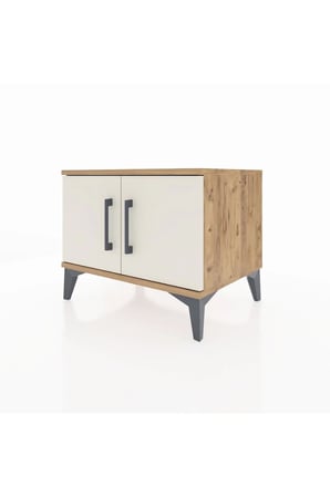 Luna Komodin 2 Kapaklı 1 Raflı 60x44x48 Çam-Aytaşı | Modern Tasarım - Mini Dolap - Sehpa - Salon - Yatak Odası - Antre