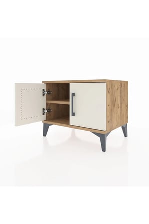 Luna Komodin 2 Kapaklı 1 Raflı 60x44x48 Çam-Aytaşı | Modern Tasarım - Mini Dolap - Sehpa - Salon - Yatak Odası - Antre