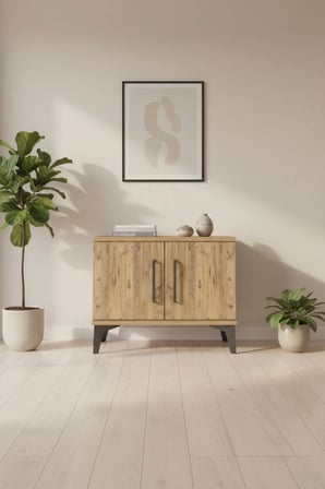 Luna Komodin 2 Kapaklı 1 Raflı 60x44x48 Çam Ağacı Modern Yatak Odası - Mini Dolap