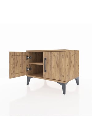 Luna Komodin 2 Kapaklı 1 Raflı 60x44x48 Çam Ağacı Modern Yatak Odası - Mini Dolap