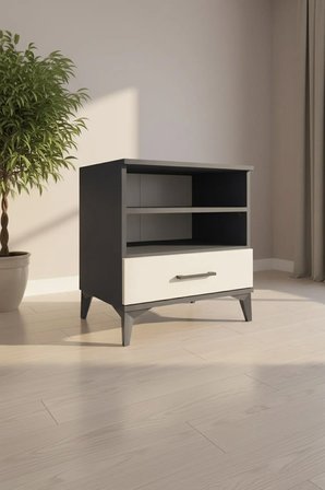Luna Komodin: 1 Çekmeceli, 2 Raflı Antrasit-Aytaşı Yatak Odası - Sehpa - Salon - Büfe - Balkon - Mini Dolap - Kitaplık - Antre