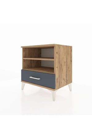 Luna Komodin 2 Raflı 1 Çekmeceli Çam-Antrasit 60x44x64 - Şık ve Fonksiyonel Saklama Çözümü - Mini Dolap - Sehpa - Salon - Yatak Odası - Antre - Kitaplık