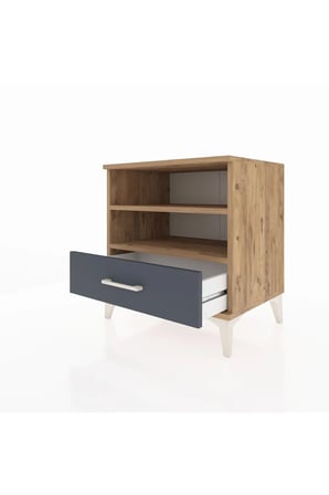 Luna Komodin 2 Raflı 1 Çekmeceli Çam-Antrasit 60x44x64 - Şık ve Fonksiyonel Saklama Çözümü - Mini Dolap - Sehpa - Salon - Yatak Odası - Antre - Kitaplık