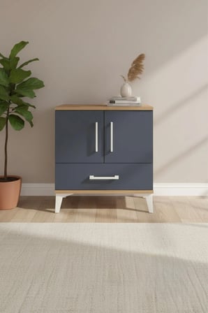 Luna Komodin 2 Raflı, 1 Çekmeceli, 2 Kapaklı 60x44x64 Çam-Antrasit - Mini Dolap
