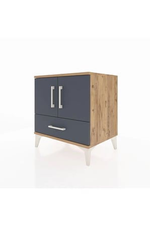 Luna Komodin 2 Raflı, 1 Çekmeceli, 2 Kapaklı 60x44x64 Çam-Antrasit - Mini Dolap