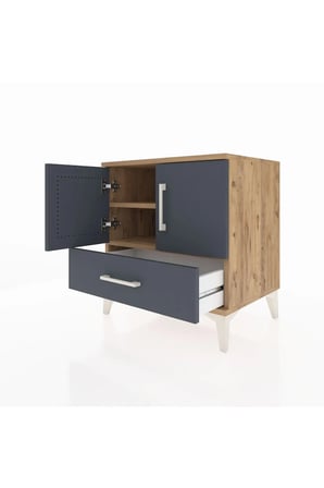 Luna Komodin 2 Raflı, 1 Çekmeceli, 2 Kapaklı 60x44x64 Çam-Antrasit - Mini Dolap
