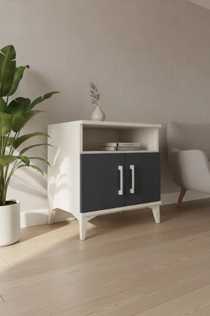 Luna Komodin Aytaşı-Antrasit: 2 Raflı, 2 Kapaklı, Modern Tasarım - Mini Dolap