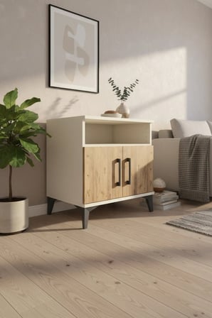 Luna Komodin 2 Raflı 2 Kapaklı Aytaşı-Çam | Modern ve Fonksiyonel Saklama Çözümü - Mini Dolap - Sehpa - Salon - Yatak Odası - Antre