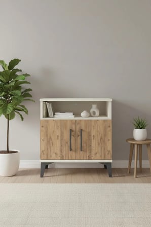 Luna Komodin 2 Raflı 2 Kapaklı Aytaşı-Çam | Modern ve Fonksiyonel Saklama Çözümü - Mini Dolap - Sehpa - Salon - Yatak Odası - Antre