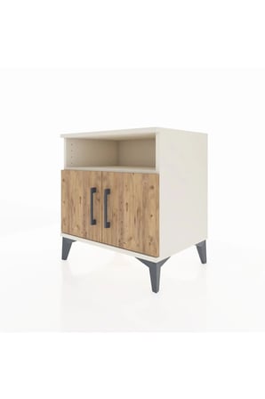 Luna Komodin 2 Raflı 2 Kapaklı Aytaşı-Çam | Modern ve Fonksiyonel Saklama Çözümü - Mini Dolap - Sehpa - Salon - Yatak Odası - Antre