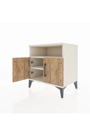 Luna Komodin 2 Raflı 2 Kapaklı Aytaşı-Çam | Modern ve Fonksiyonel Saklama Çözümü - Mini Dolap - Sehpa - Salon - Yatak Odası - Antre