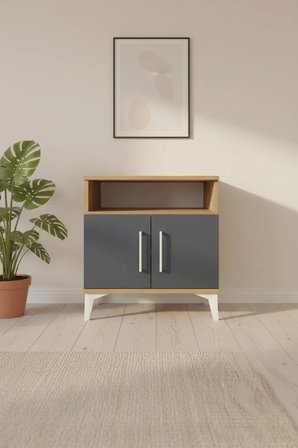 Luna Komodin 2 Raflı 2 Kapaklı 60x44x64 Çam-Antrasit: Şık ve Fonksiyonel - Mini Dolap - Sehpa - Salon - Yatak Odası - Antre - Kitaplık - Büfe