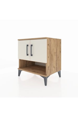 Luna Komodin: 2 Raflı, 2 Kapaklı, Çam & Aytaşı Renkli - 60x44x64 - Mini Dolap - Yatak Odası - Salon - Sehpa