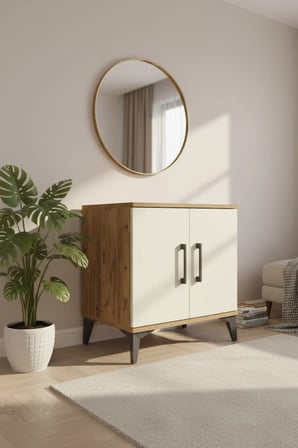 Luna Komodin: 2 Raflı, 2 Kapaklı, Çam-Aytaşı (60x44x64) - Mini Dolap - Sehpa - Salon - Yatak Odası - Antre