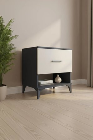 Luna Komodin Antrasit-Aytaşı Tek Çekmeceli (60x44x64) - Mini Dolap - Sehpa - Salon - Yatak Odası - Antre