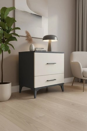 Luna Komodin 2 Çekmeceli Antrasit-Aytaşı | Yatak Odası Dolabı - Mini Dolap - Sehpa - Salon - Yatak Odası - Antre