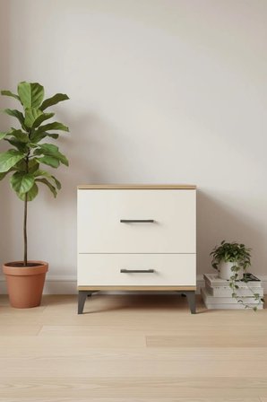 Luna Komodin 2 Çekmeceli 60x44x64 Çam-Aytaşı: Şık ve Fonksiyonel Yatak Odası Mobilyası - Mini Dolap - Sehpa - Salon - Yatak Odası - Antre