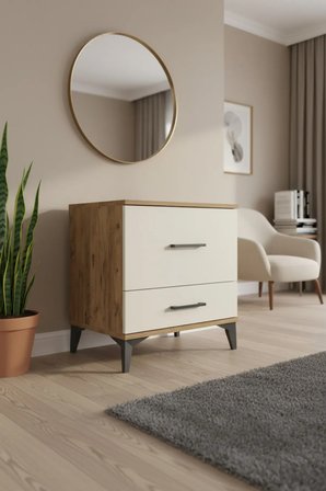 Luna Komodin 2 Çekmeceli 60x44x64 Çam-Aytaşı: Şık ve Fonksiyonel Yatak Odası Mobilyası - Mini Dolap - Sehpa - Salon - Yatak Odası - Antre