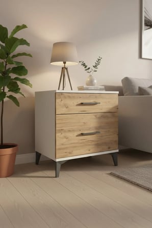Luna 2 Çekmeceli Komodin: Aytaşı Gövde, Atlas Çam Detaylar | Modern Tasarım