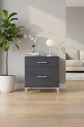 Luna Komodin 2 Çekmeceli Antrasit - 60x44x64 cm | Modern Yatak Odası - Salon - Mini Dolap - Büfe - Balkon - Sehpa - Antre