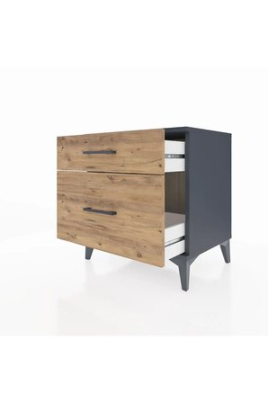 Luna Komodin 2 Çekmeceli 60x44x64 Antrasit-Çam | Modern Yatak Odası - Büfe - Konsol - Gümüşlük - Mini Dolap - Balkon - Salon - Ofis - Banyo Mobilyası