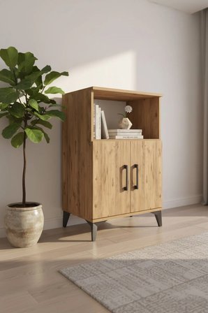 Luna Komodin 2 Raflı 2 Kapaklı 60x44x96 Atlas Çam | Kaliteli Yatak Odası Mobilyası - Mini Dolap - Büfe - Sehpa - Salon - Antre