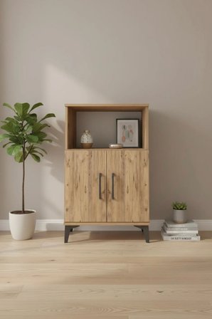 Luna Komodin 2 Raflı 2 Kapaklı 60x44x96 Atlas Çam | Kaliteli Yatak Odası Mobilyası - Mini Dolap - Büfe - Sehpa - Salon - Antre