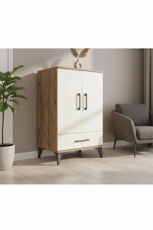Luna Komodin: 3 Raflı, 1 Çekmeceli, 2 Kapaklı - Çam & Aytaşı - Yatak Odası - Mini Dolap - Antre - Büfe
