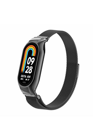 Xiaomi Mi Band 8 Uyumlu Kordon Mıknatıslı Hasır Örgü Paslanmaz Metal Kordon