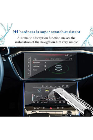 Audi A7 2019-2024 Model Alt Üst Navigasyon ve Bilgi Ekranı Uyumlu 9H Nano Ekran Koruyucu
