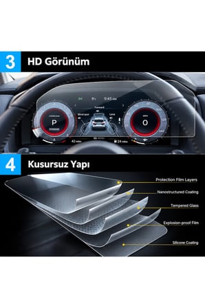 Nissan Qashqai Uyumlu 2022-2026 Model Multimedya ve Dijital Gösterge Panel 9H Nano Ekran Koruyucu 2li Set
