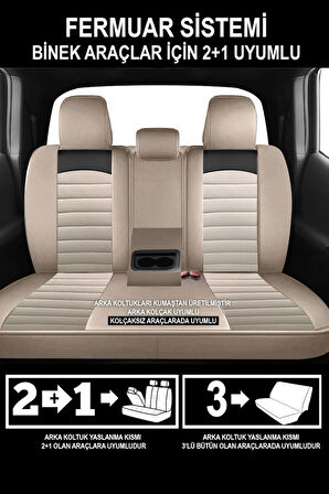 Peugeot 5008 I (phase 2013) 2.0 Hdi (150 Hp) Fap 2013 Trend Serisi uyumlu 5 koltuk Tay Tüyü Oto Koltuk KılıfıSİYAH-BEJ