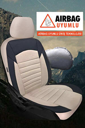 Peugeot 5008 I (phase 2013) 2.0 Hdi (150 Hp) Fap 2013 Trend Serisi uyumlu 5 koltuk Tay Tüyü Oto Koltuk KılıfıSİYAH-BEJ