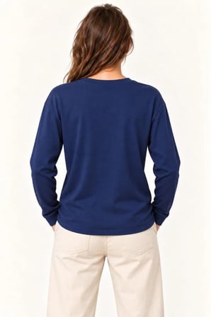 Modal Yumuşak Dokulu Bisiklet Yaka Uzun Kollu Tişört Sweatshirt - Lacivert