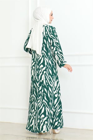 Zebra Desen Tesettür Elbise YEŞİL