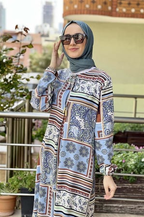 A Pileli Desenli Elbise MİNT