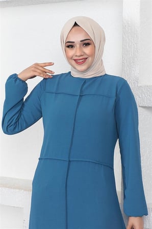 Dikiş Detaylı Model Elbise İNDİGO