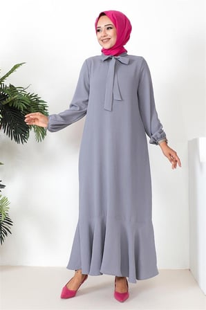 Tesettür Model Elbise GRİ
