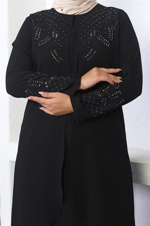 Taş İşlemeli Tesettür Elbise SİYAH